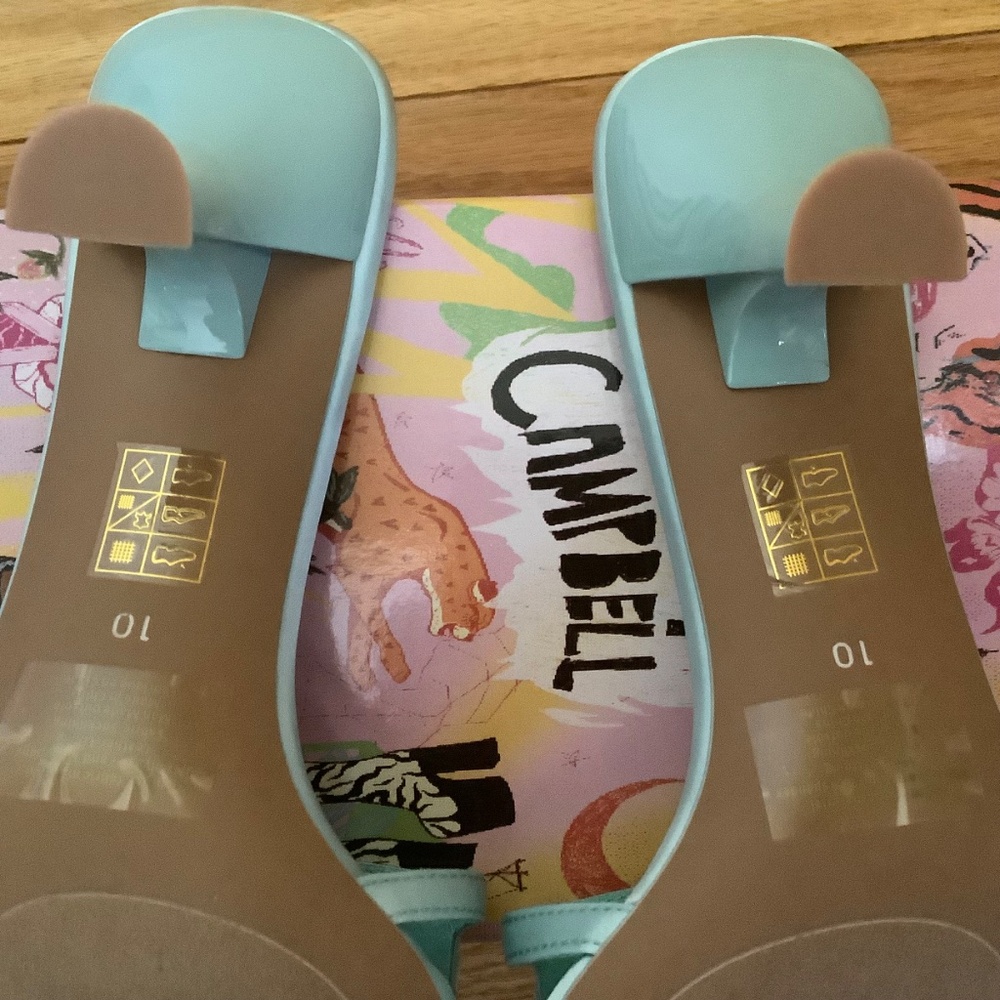 Jeffrey Campbell Abalone Slide Sandal Mint Satin SZ 10 - Picture 14 of 15